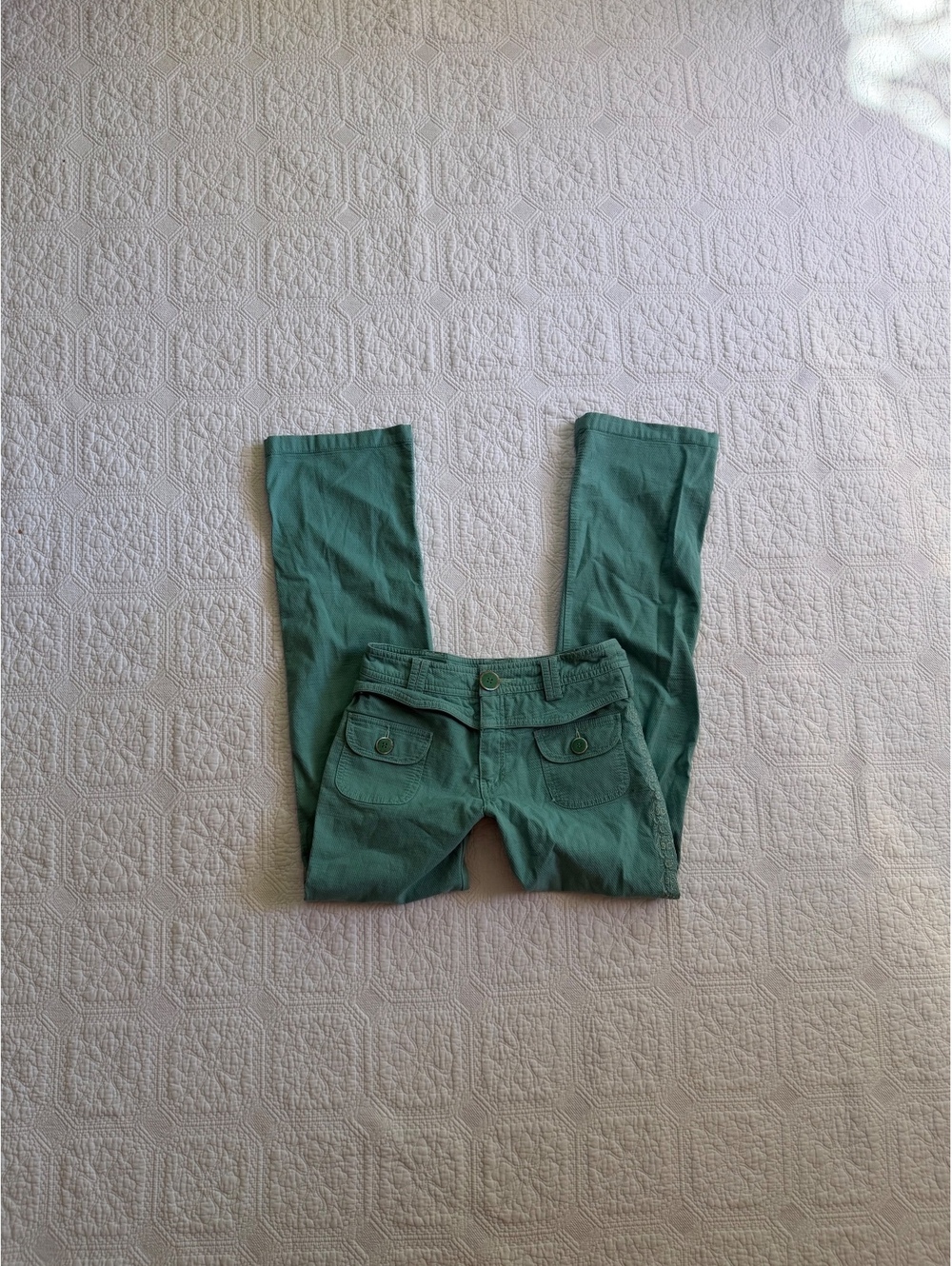 Vintage y2k Green Casual Pants with Button Closure